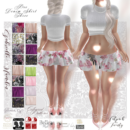 ♥♥.::GH::.♥♥  Bee Denim Ruffled & Prints Skirt Three