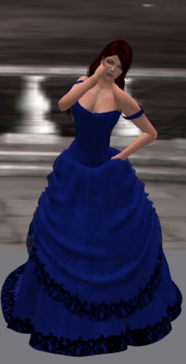 Blue Off Shoulder Strap Ball Gown