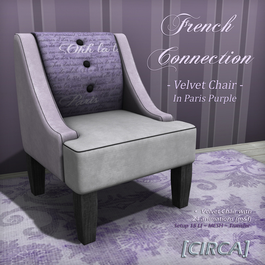 [C.] Pkg - "French Connection" - Velvet Chair - In Paris Purple