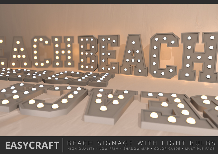 EASYCRAFT - Full Perm BEACH Signage with Light Bulbs