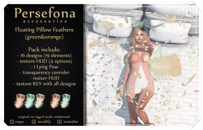 Persefona Floating Pillow Feathers (green&orange)