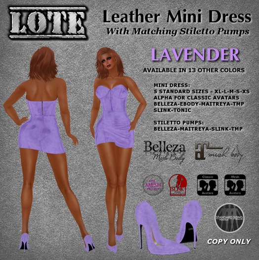LOTE - Lavender  Leather Mini Dress and Stilettos (boxed)