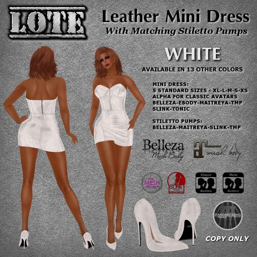 LOTE - White Leather Mini Dress and Stilettos