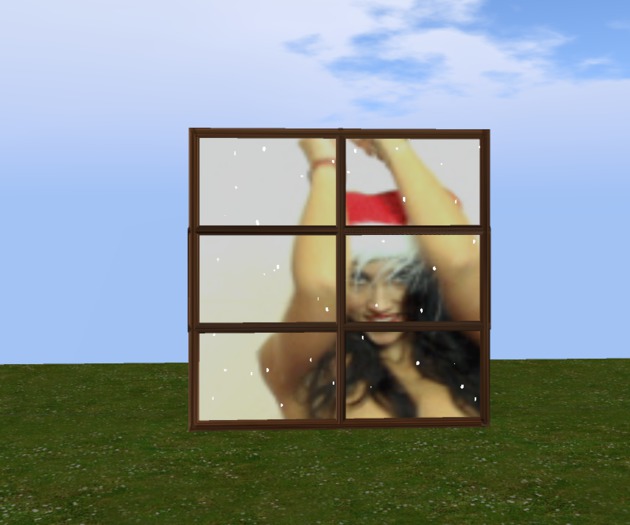 christmas window with woman snow animted