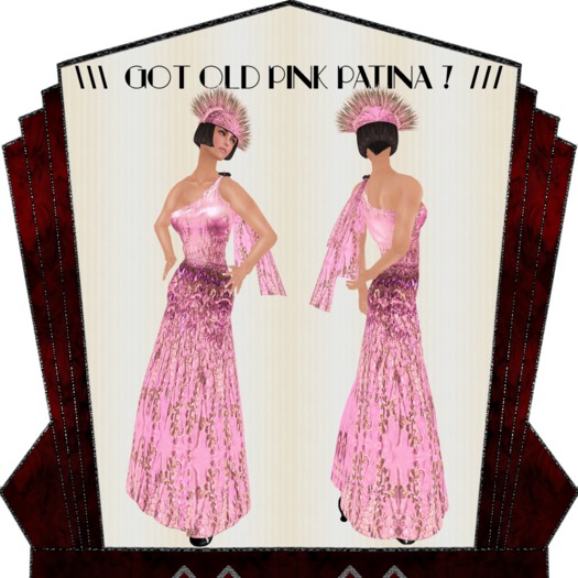 Second Life Marketplace - Got Patina? Old Pink Evening Gown - Cilian'gel  1920's - Roaring 20's Style w/head ornament included