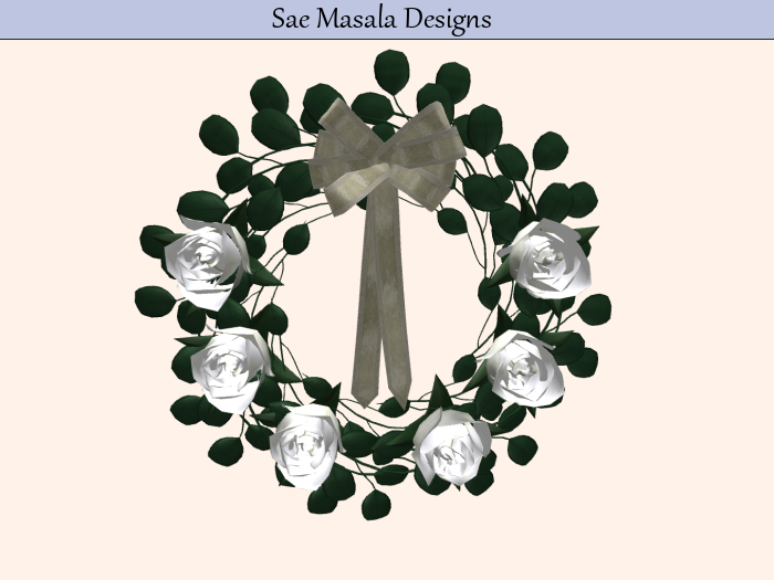 Wreath - White Roses & Ivory Ribbon 2 LI Mesh
