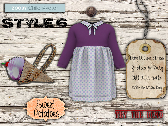 Second Life Marketplace - < SP > Dotty Do Smock Dress & Bag - Zooby, Style 6 Second Life Marketplace - < SP > Dotty Do Smock Dress & Bag - Zooby, Style 6