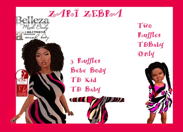 Zari Zebra{TD BABY} Ruffles Black/Pink