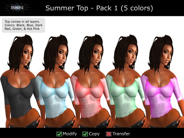 BSN Summer Top - Pack 1 (5 colors)