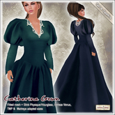 [V/W] Catherina Gown Teal & Sapphire - Medieval Fantasy dress in fitted mesh + Slink, Belleza, TMP