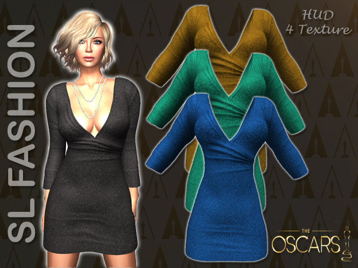 Deep Neck Mini dress - (HUD) - 4 Texture