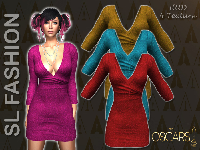 Deep Neck Mini dress - (HUD) - 4 Texture