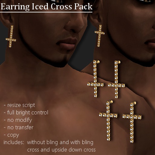 [DEMO] Earring Iced Cross Pack Gold     -RYCA-