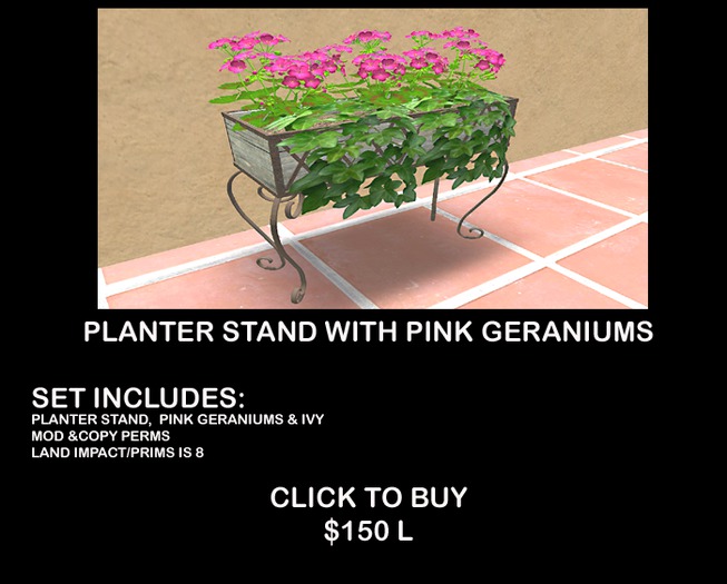 PINK GERANIUM PLANT STAND BOXED