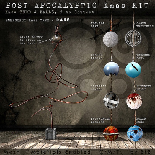 Post Apoc Tree w/all 8 ornaments