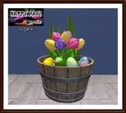 Easter - Half Barrel with Tulips and Easter Eggs
