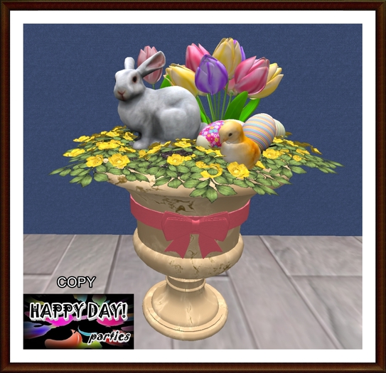Easter - Urn with Bunny and Flowers