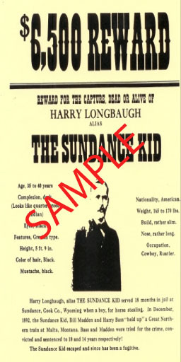 SUNDANCE KID WANTED $65,000 POSTER  tagmeadowbrook tagtahoe