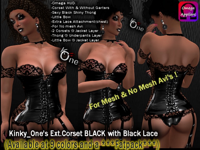 K_One Ext.Corset BLACK with Black Lace+OMEGA