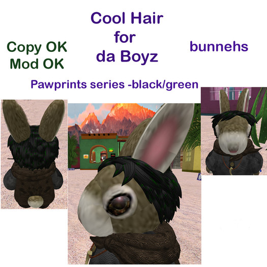 *Tiny B's Designs*Cool hair 4 da boyz black/green paws bunneh