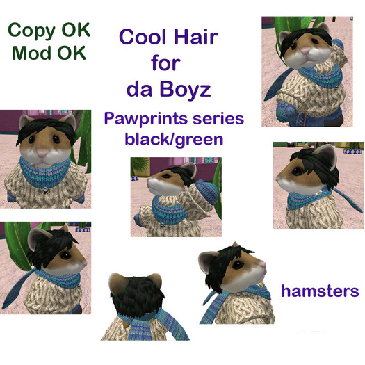 *Tiny B's Designs*Cool hair 4 da boyz black/green paws hammie