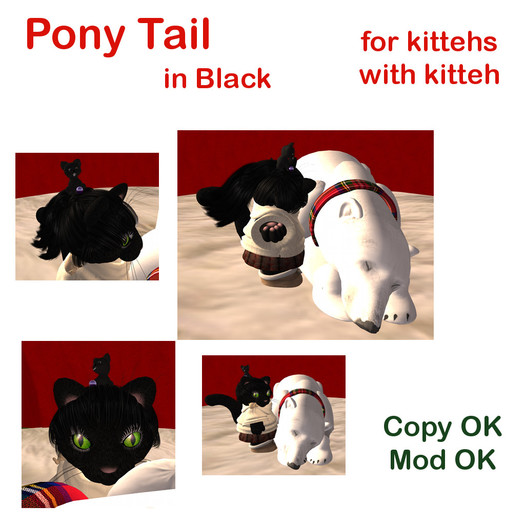 *Tiny B's Designs*Pony tail black kitteh with kitteh