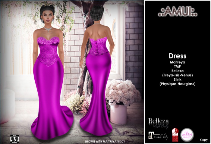 .:AMUI:. "Rocio" Gown Dress - RAPSBERRY - Maitreya/Belleza/Slink