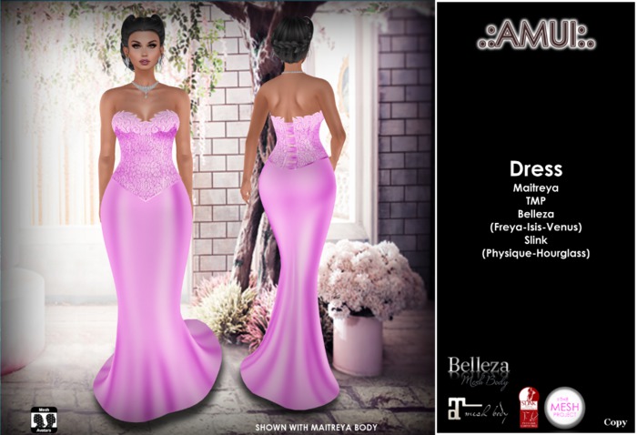 .:AMUI:. "Rocio" Gown Dress - PINK - Maitreya/Belleza/Slink