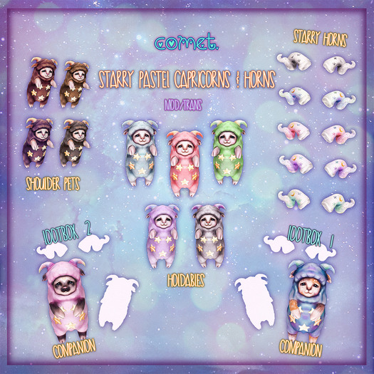 Comet - Starry Pastel Capricorns & Horns - Holdable Pet - Moon (common)