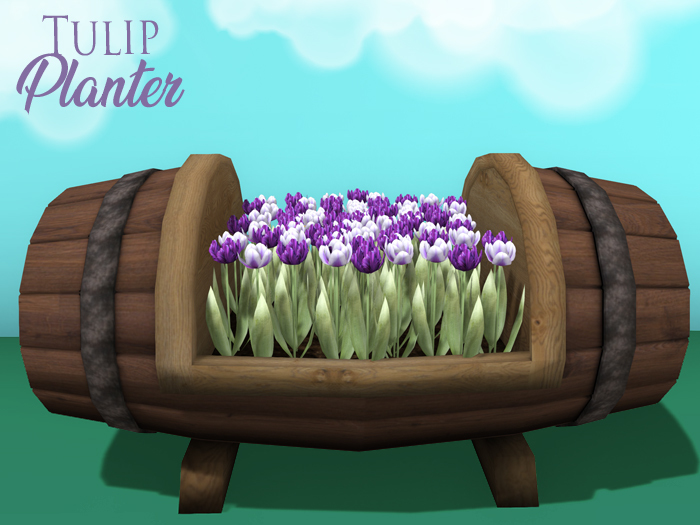 Barrel Planter with Tulips (Purple)