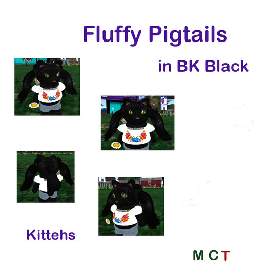 *Tiny B's Designs*Fluffy pigtails in BK Black -kitteh