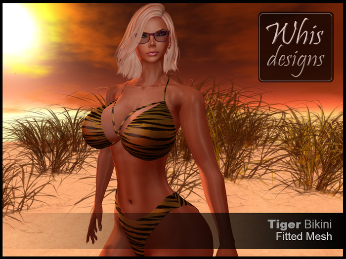 WD Fitted Mesh Tiger String Bikini