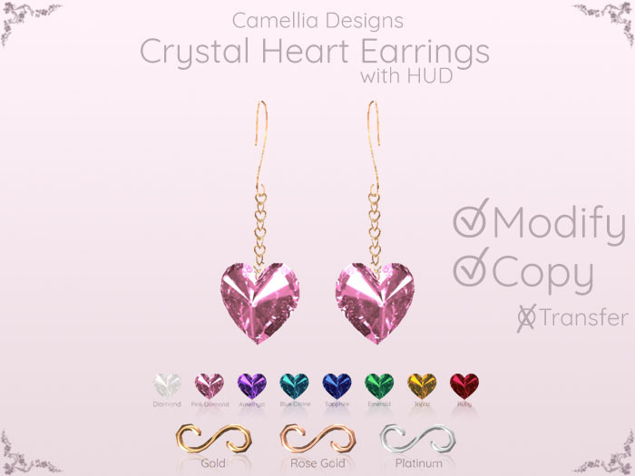 Camellia - Crystal Heart Earrings