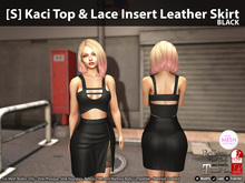 [S] Kaci Top & Lace Insert Leather Skirt Black