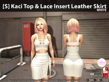 [S] Kaci Top & Lace Insert Leather Skirt White