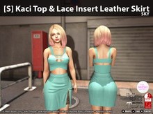[S] Kaci Top & Lace Insert Leather Skirt Sky