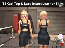 [S] Kaci Top & Lace Insert Leather Skirt Blue