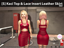 [S] Kaci Top & Lace Insert Leather Skirt Red