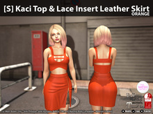 [S] Kaci Top & Lace Insert Leather Skirt Orange