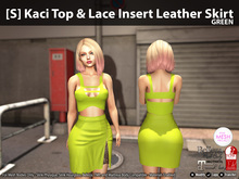 [S] Kaci Top & Lace Insert Leather Skirt Green
