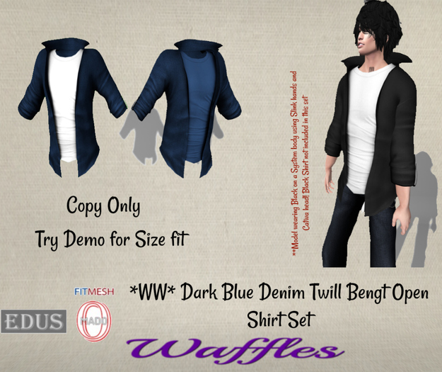 *WW* Dark Blue Denim Twill Bengt Open Shirt Set
