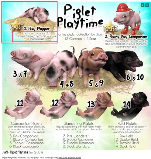 JIAN Playtime Piglets 1. Hay Napper BOX RARE