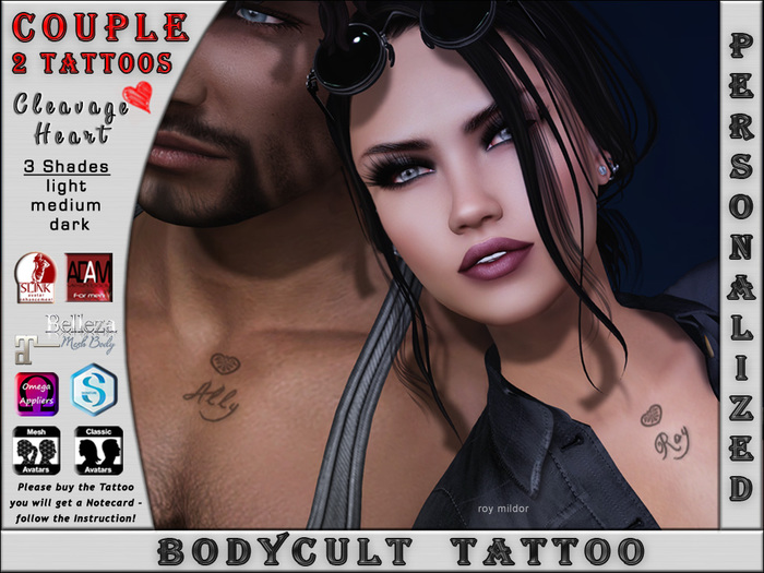BodyCult Custom Tattoo COUPLE Cleavage Heart WA.