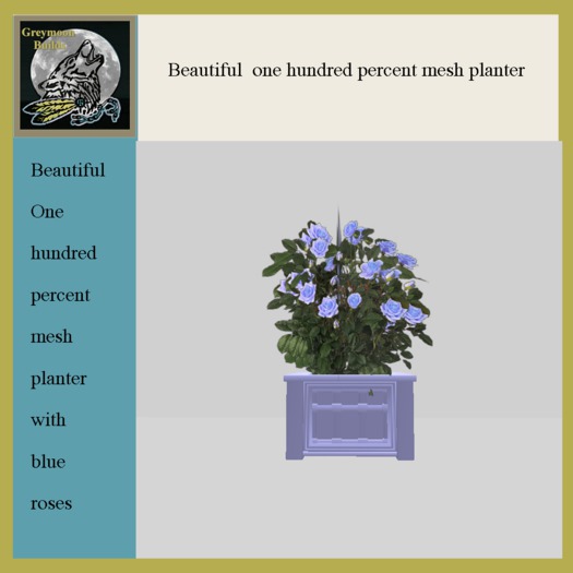 blue planter with blue roses