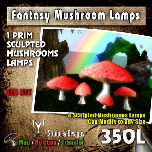 Fantasy Mushrooms Lamps - RED Set