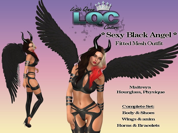 ♕ *LQC* Sexy Black  Angel Set ♕