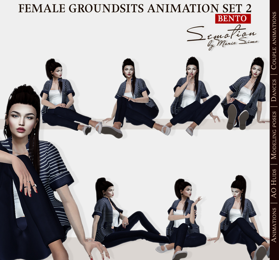 SEmotion Female GroundSits Set 2 - 10 HQ Bento Sitting & Lying Animations