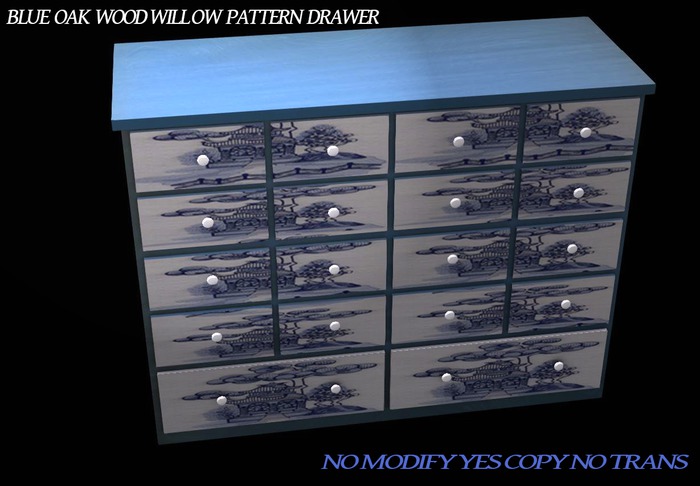 Blue Oak Wood Willow Pattern Drawers
