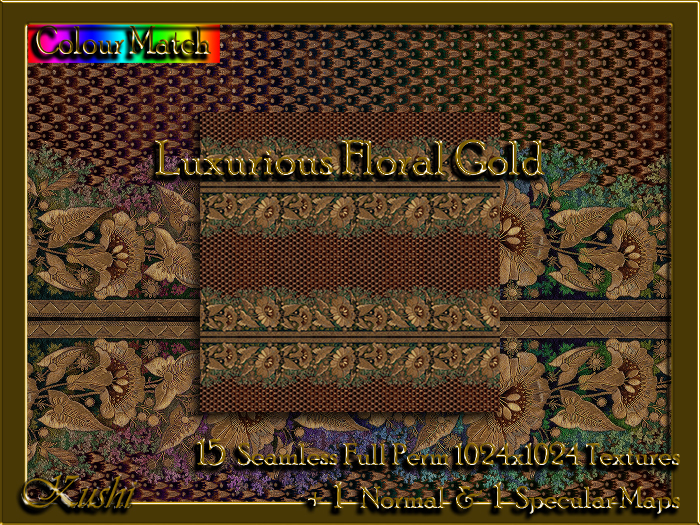 !Kushi! LuxuriousFloralGOLD Textures -WEAR TO UNPACK