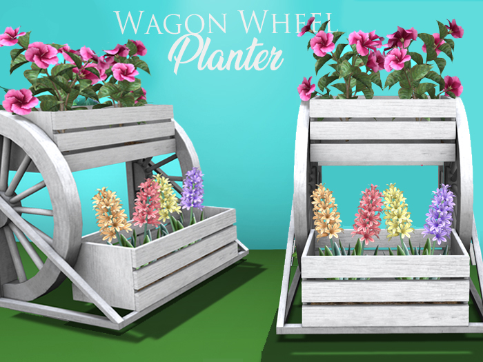 [Townies] Wagon Wheel Planter - Pink Flowers and Hyacinths